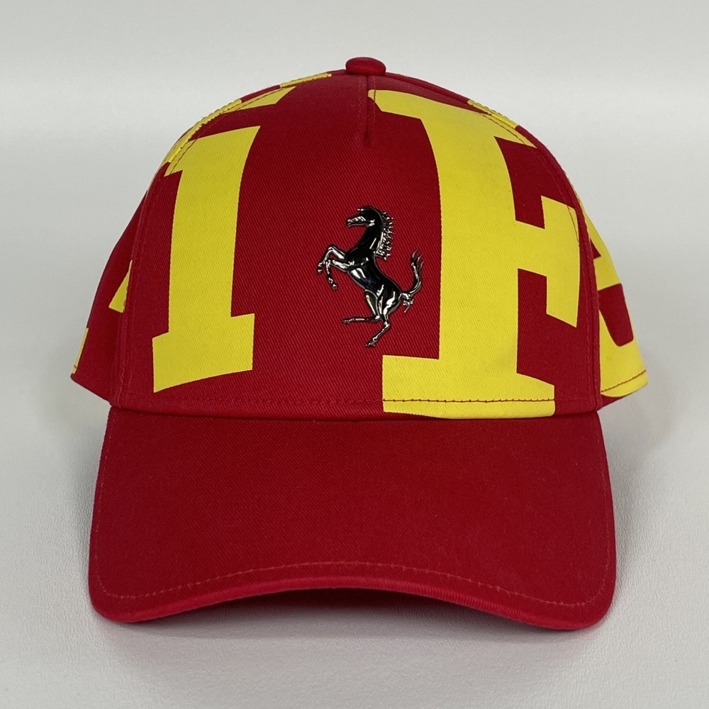 Ferrari Official Logo Graphic Baseball Cap Metal Prancing Horse Red Yellow Hat